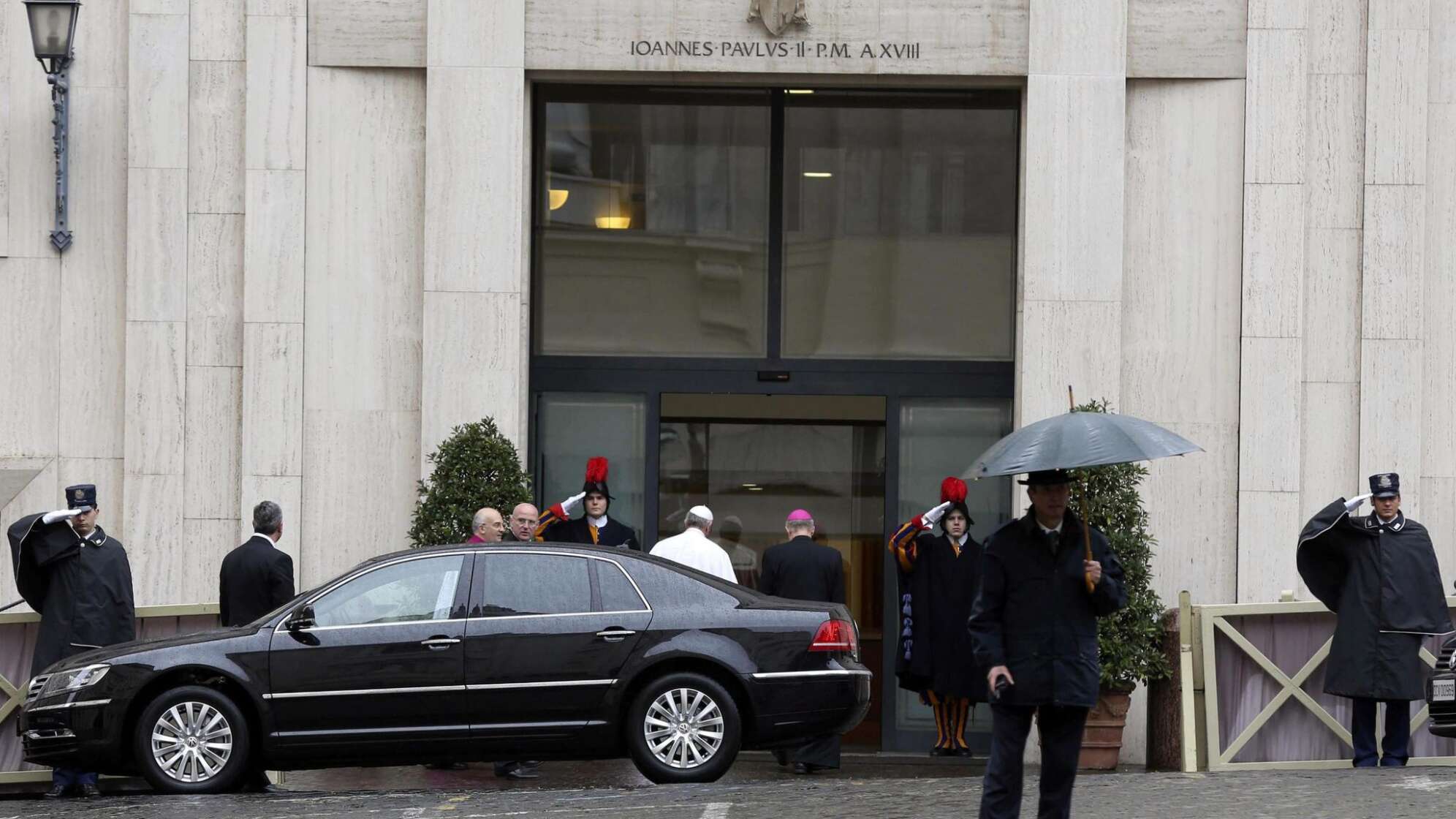 Pope Francis enters Vatican hotel Casa Santa Marta
