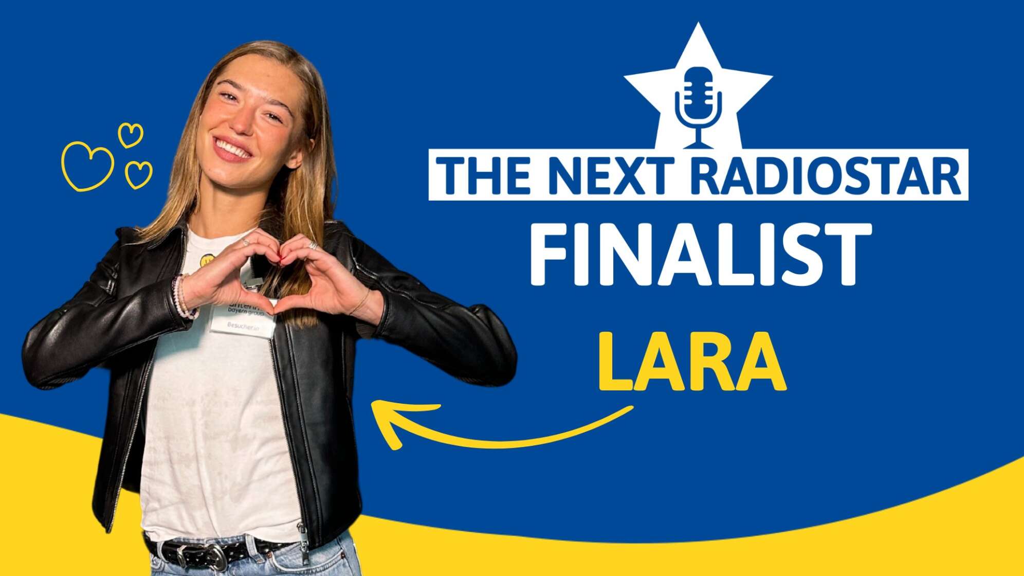 Ein Bild der "The next Radiostar" Finalistin Lara vor gelb-blauem Hintergrund