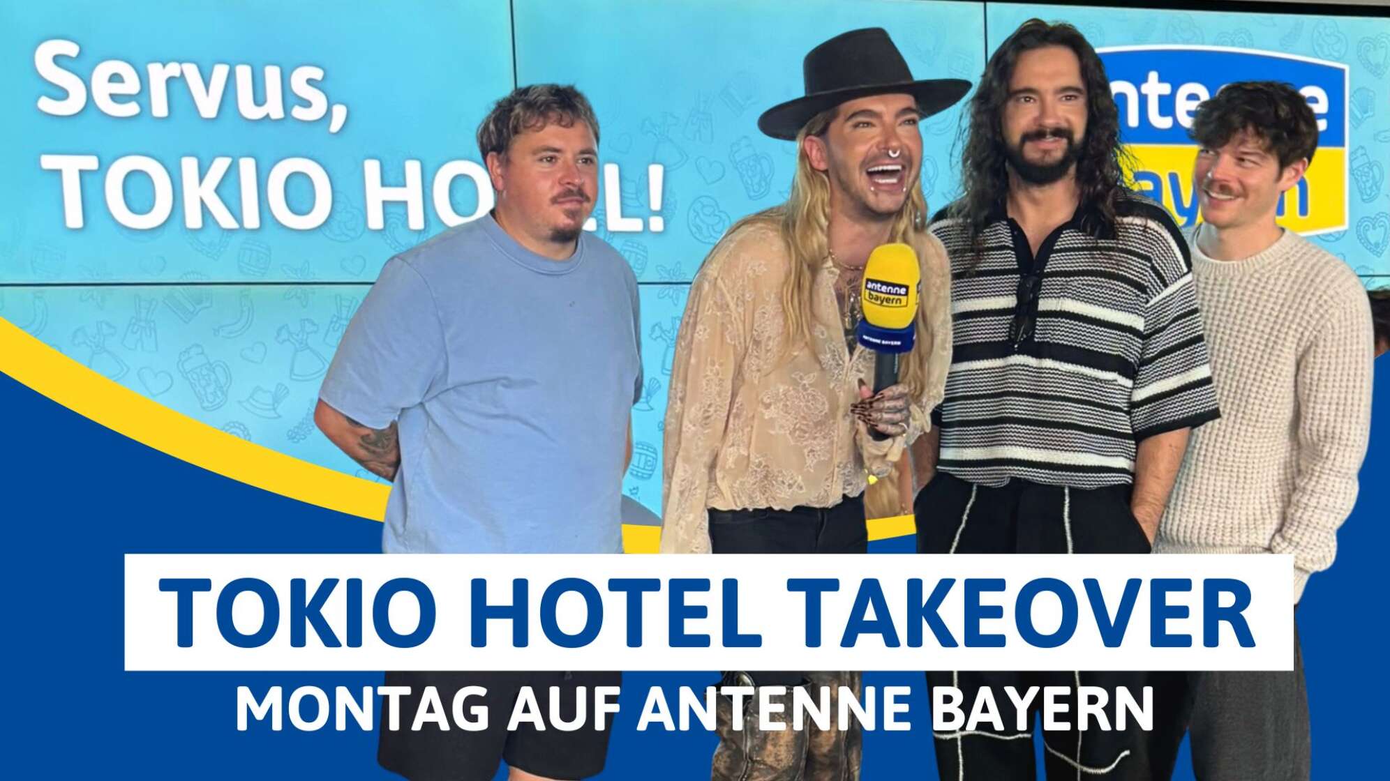 Tokio Hotel Takeover Montag auf ANTENNE BAYERN - Bill und Tom Kaulitz mit Georg Listing und Gustav Schäfer von Tokio Hotel