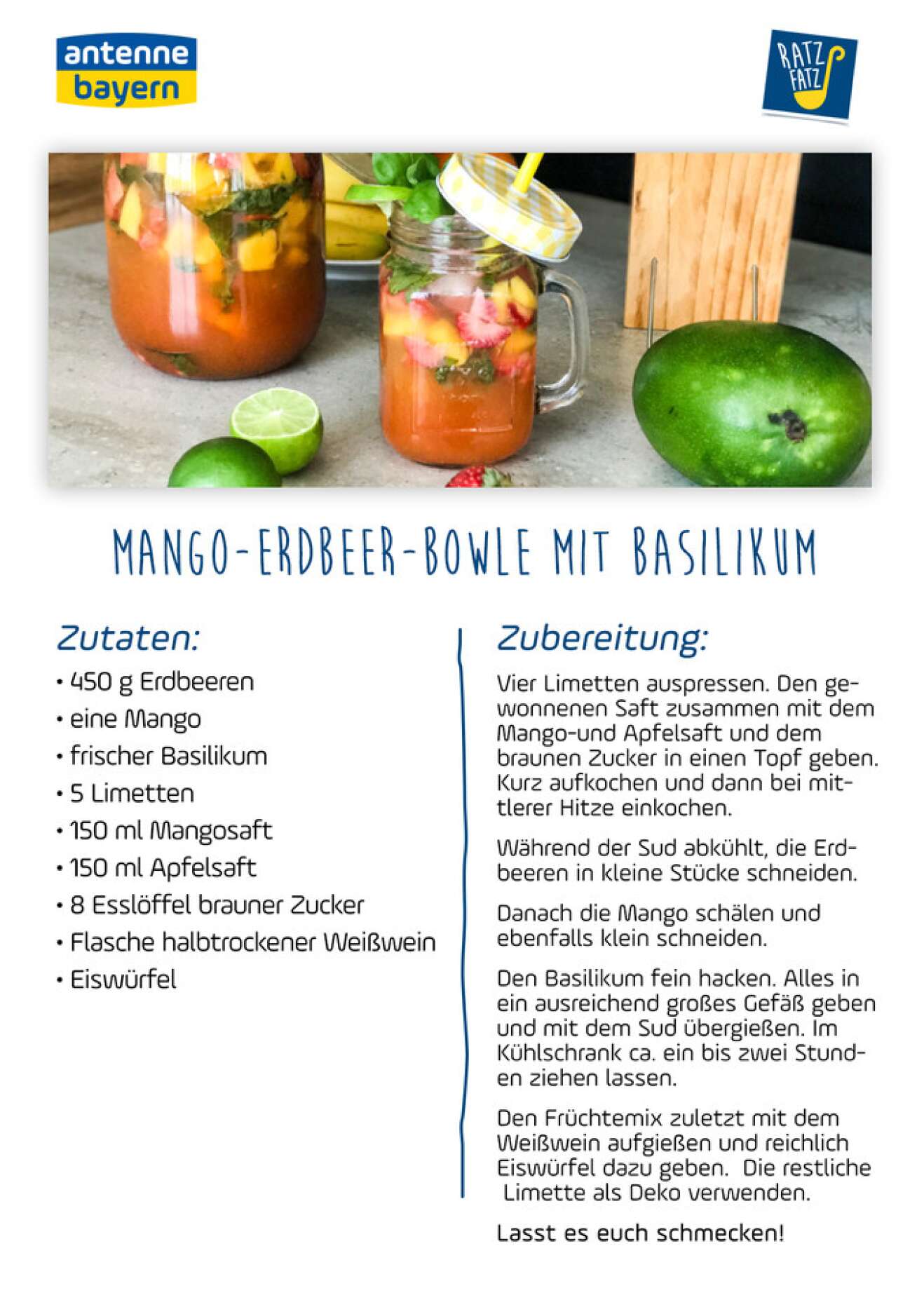 Mango-Erdbeer-Bowle mit Basilikum