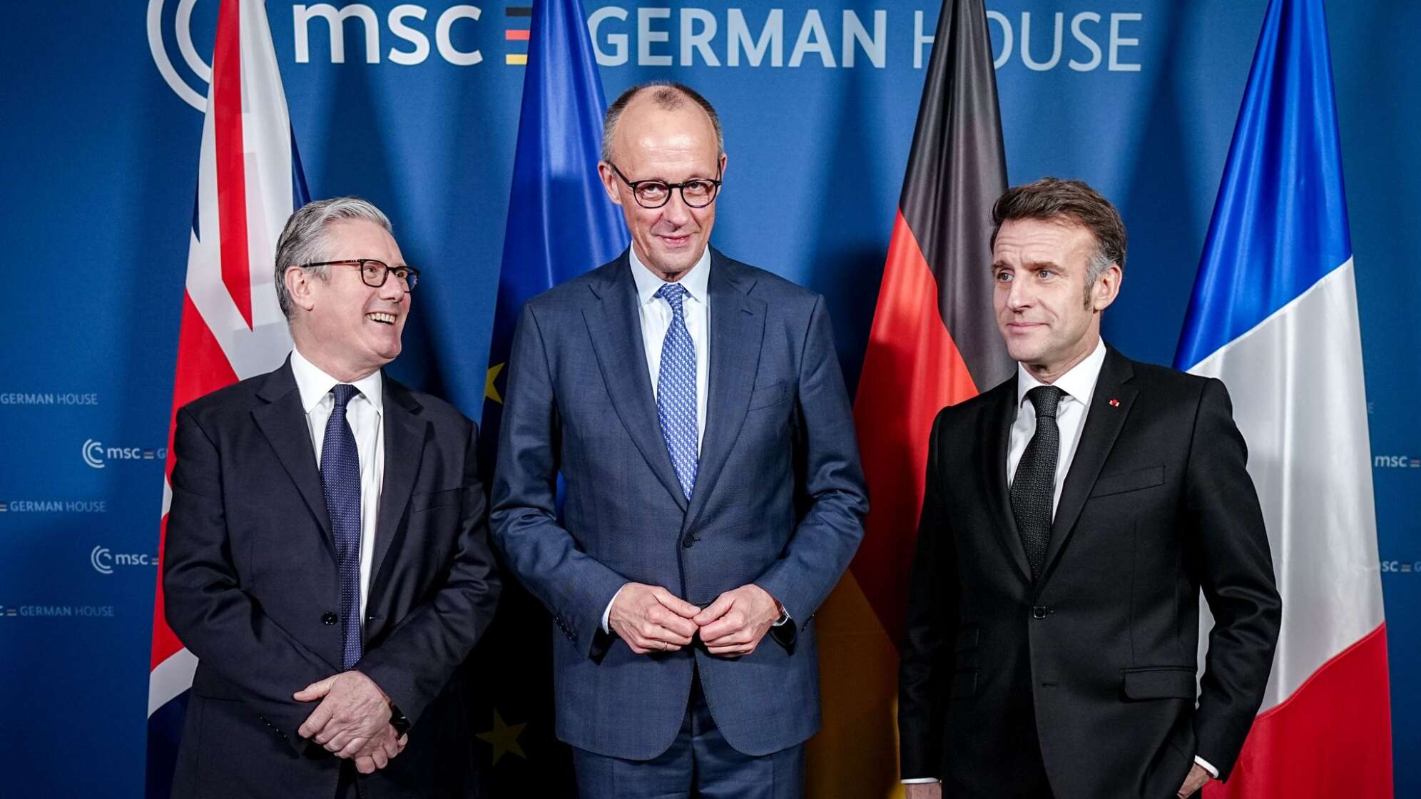 Keir Starmer, Friedrich Merz, Emmanuel Macron (l-r.)