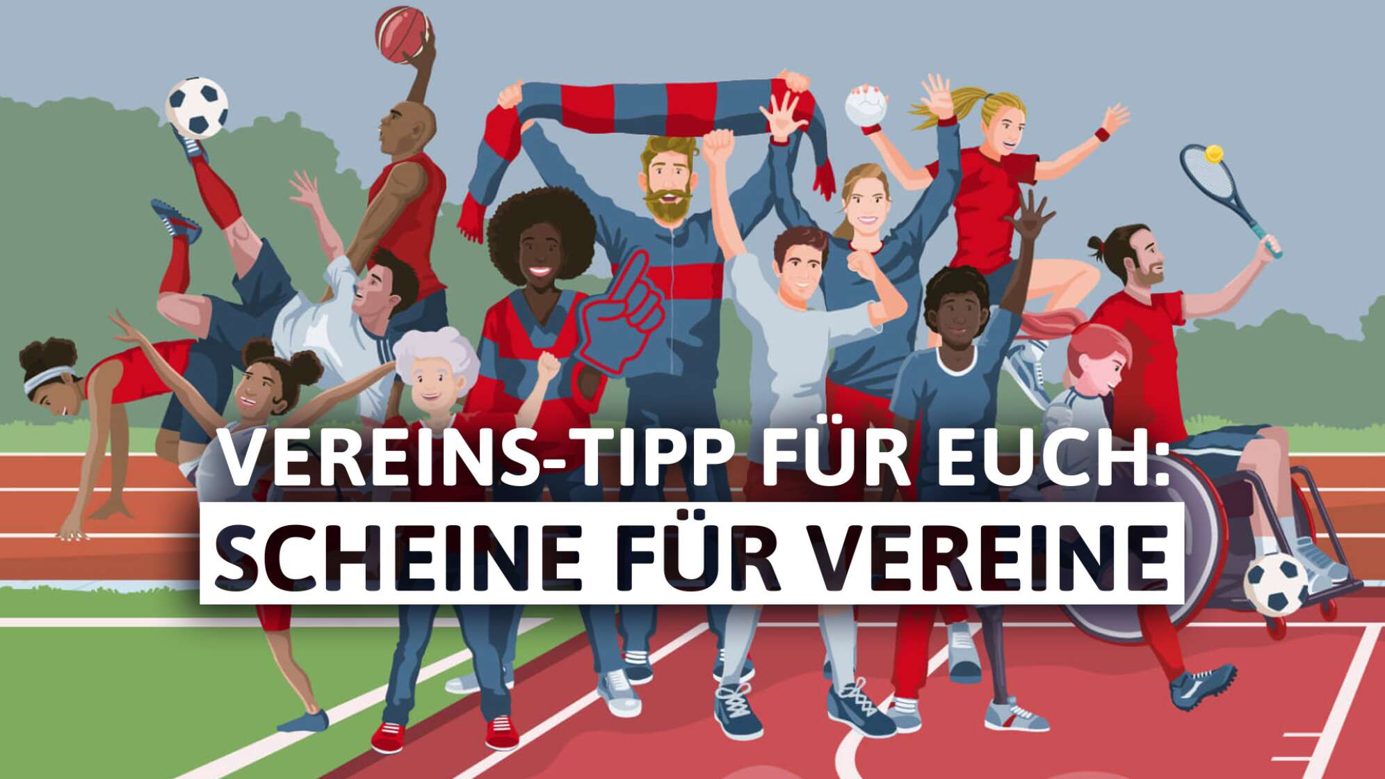 Grafik von REWE für die Vereinsaktion "Scheine für Vereine", im Vordergrund der Text: Vereins-Tipp für euch: Scheine für Vereine