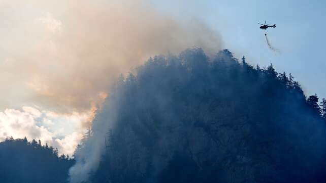 Bergwald in den Chiemgauer Alpen brennt im Gipfelbereich