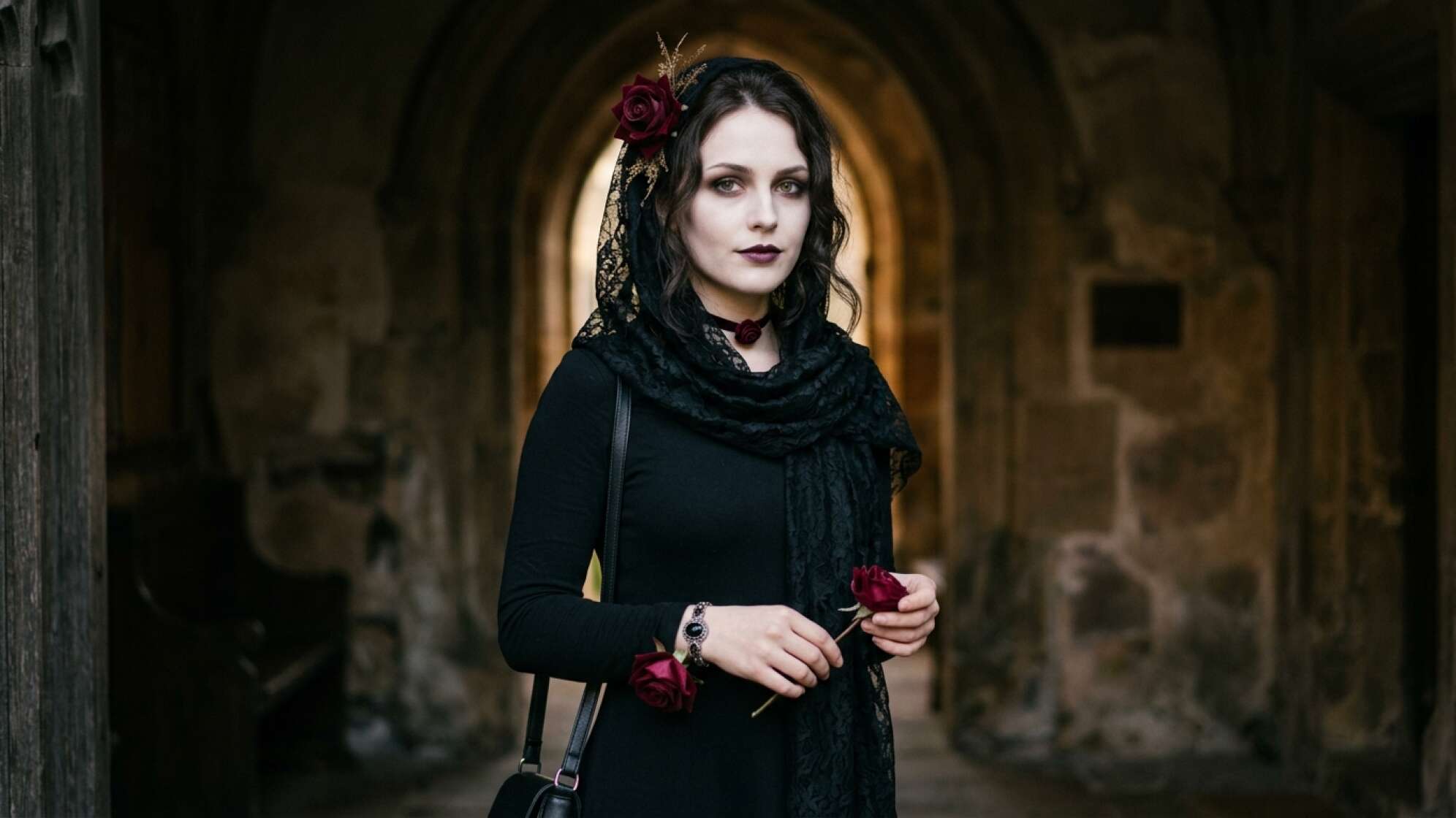 Bild ist KI-generiert und zeigt den Halloween-Kostümtrend Vamp Romantic