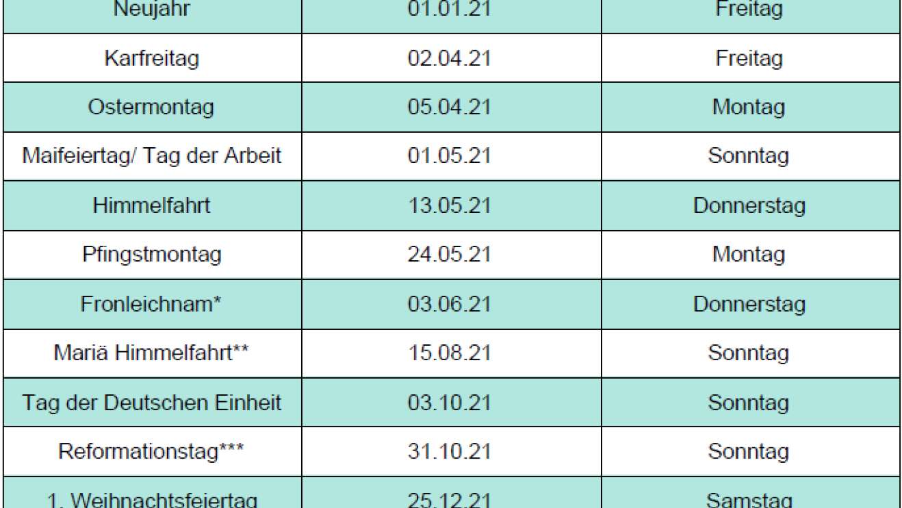 Feiertag Brückentage