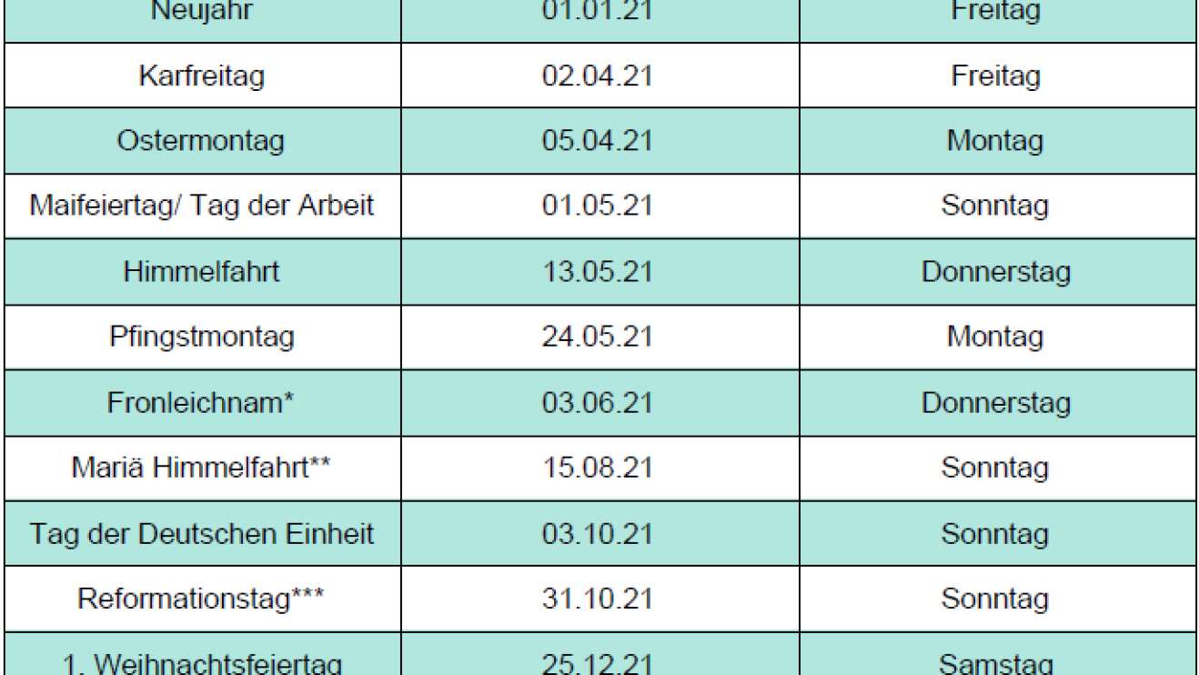 Feiertag Brückentage