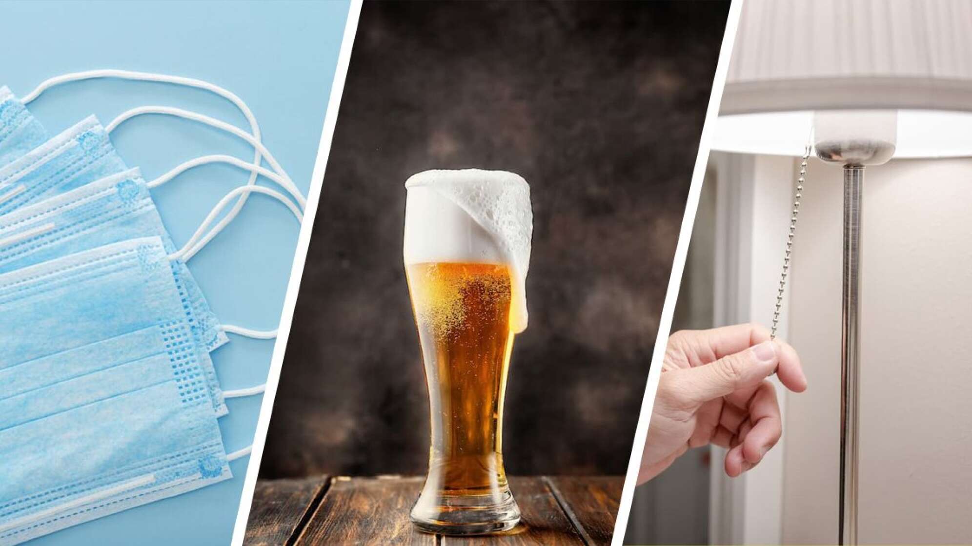Masken, ein Bier und eine Stehlampe