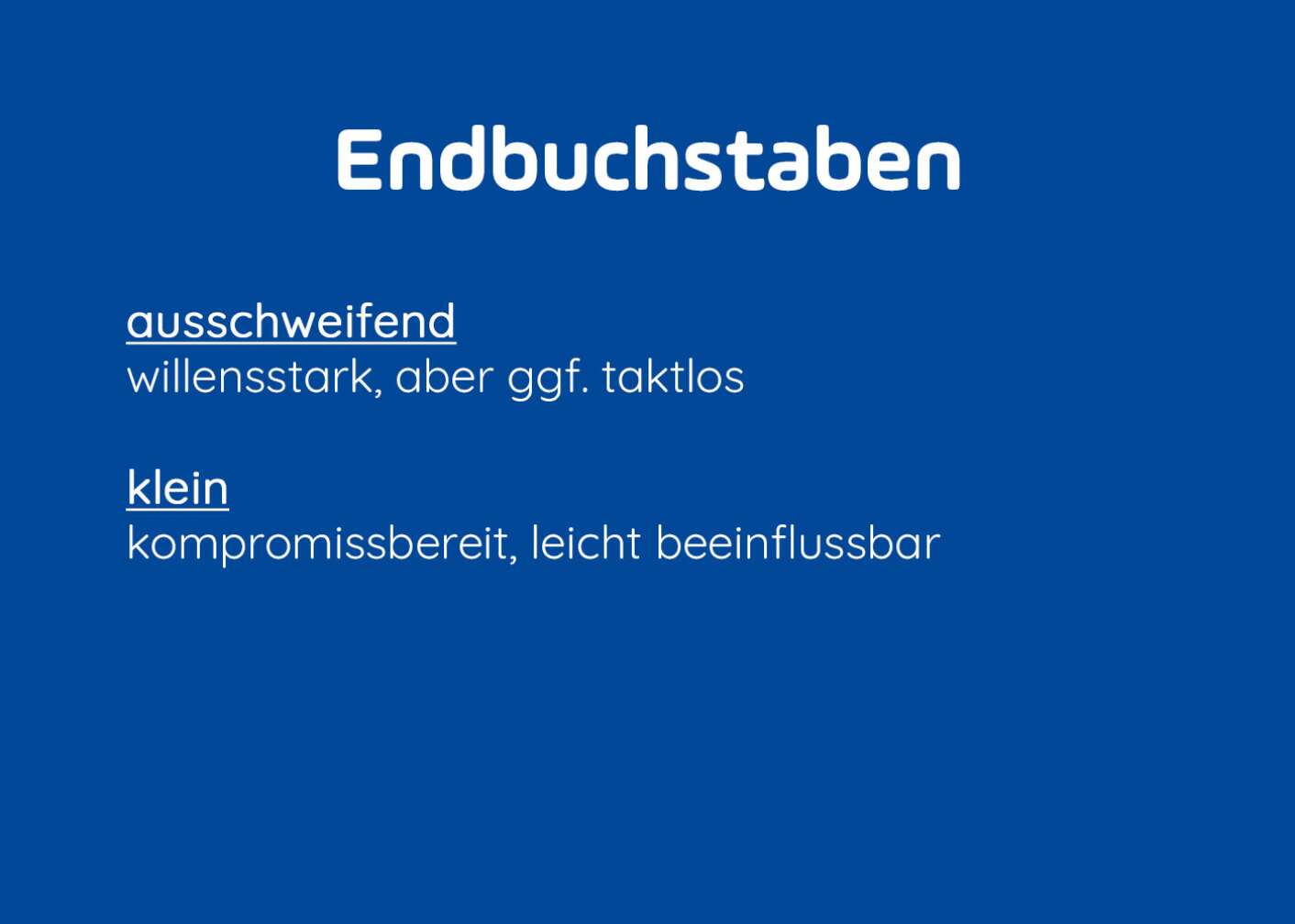 Endbuchstaben Text