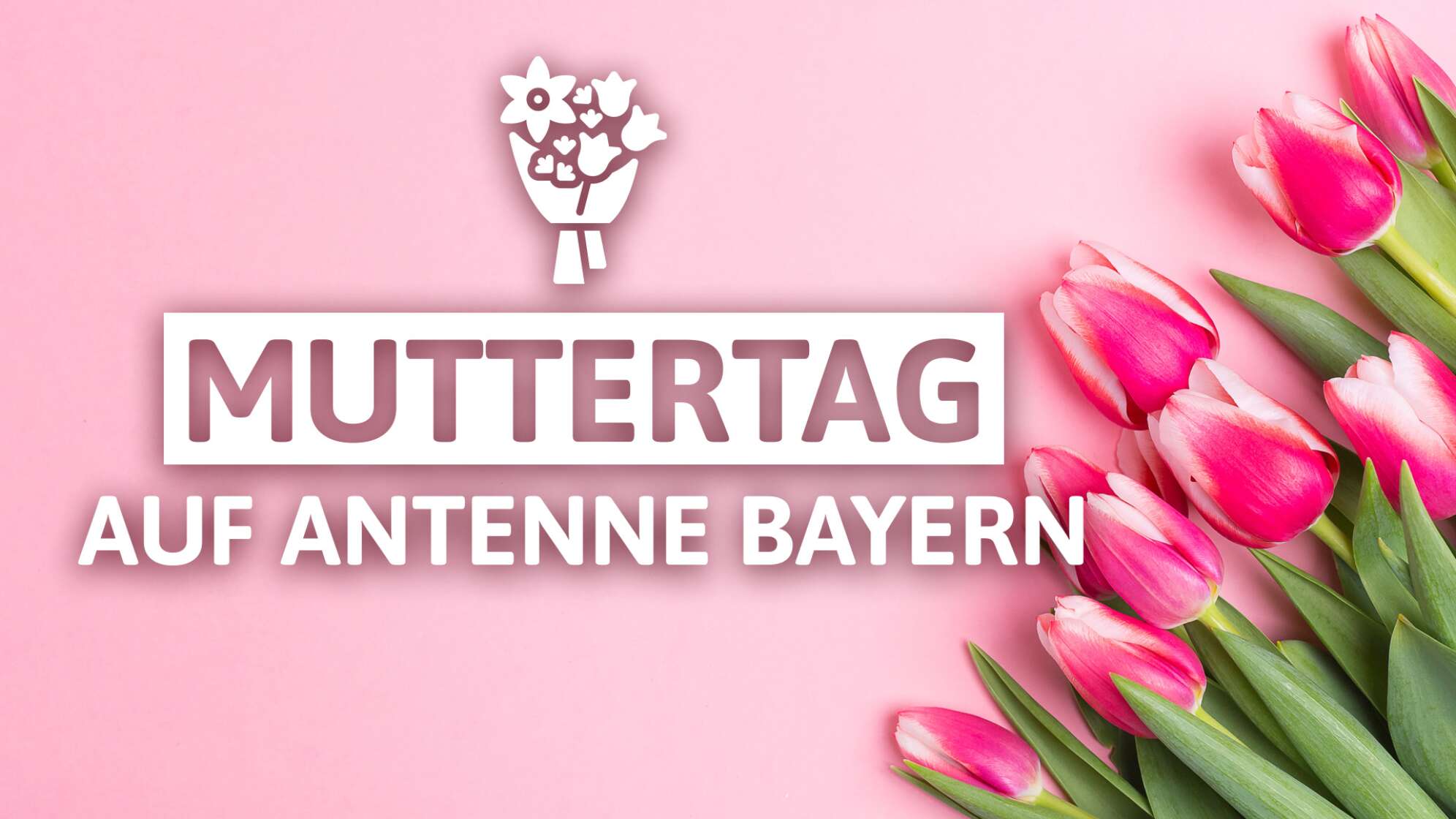 Grafik mit rosa Blumen auf rosa Hintergrund zum Muttertag