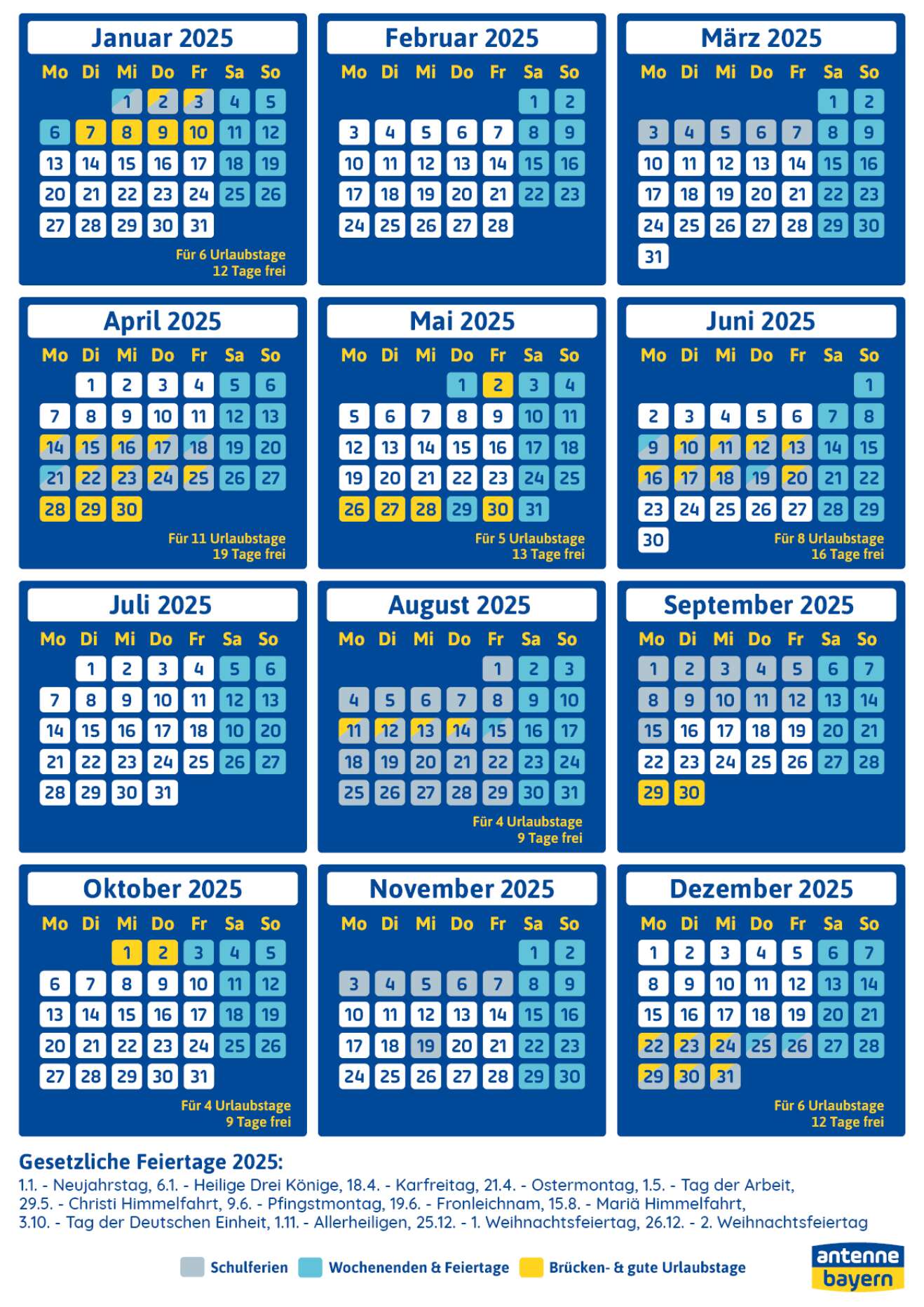 Der ANTENNE BAYERN Brückentagskalender